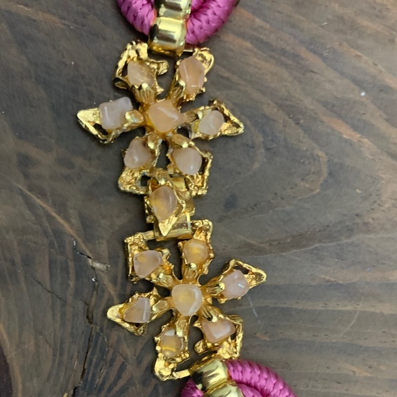 Pink Multi-Strand Rope Belt with Gold Floral Buckle by Franklab Paris #986